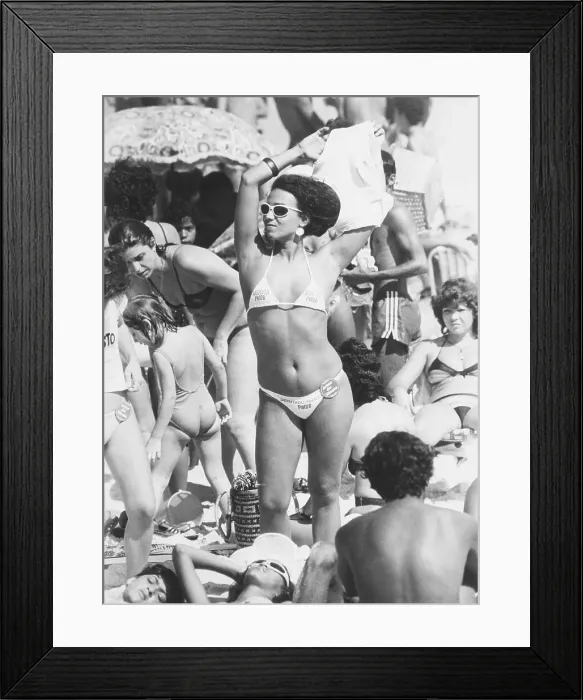 Framed Print : Young Woman Wearing Political Candidate's Name on Bikini Framed Print : Young Woman Wearing Political Candidate's Name on Bikini