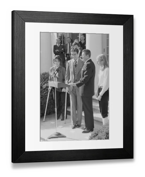Framed Print : Ronald Reagan and Marathon Winners at Podium Framed Print : Ronald Reagan and Marathon Winners at Podium