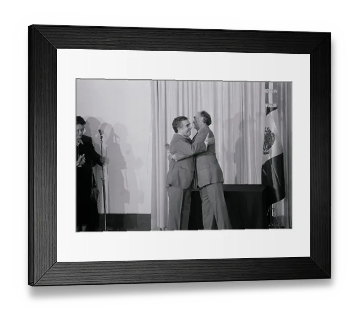 Framed Print : Jose Lopez Portillo and Gabriel Garcia Marquez Embracing Framed Print : Jose Lopez Portillo and Gabriel Garcia Marquez Embracing