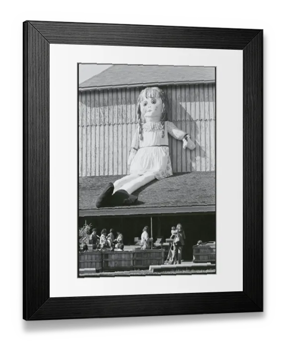 Framed Print : Large Doll Sitting Atop Lincoln Orchards Building Framed Print : Large Doll Sitting Atop Lincoln Orchards Building