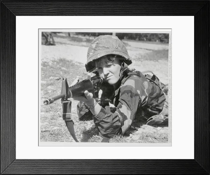 Framed Print : Woman Aiming Firearm Framed Print : Woman Aiming Firearm