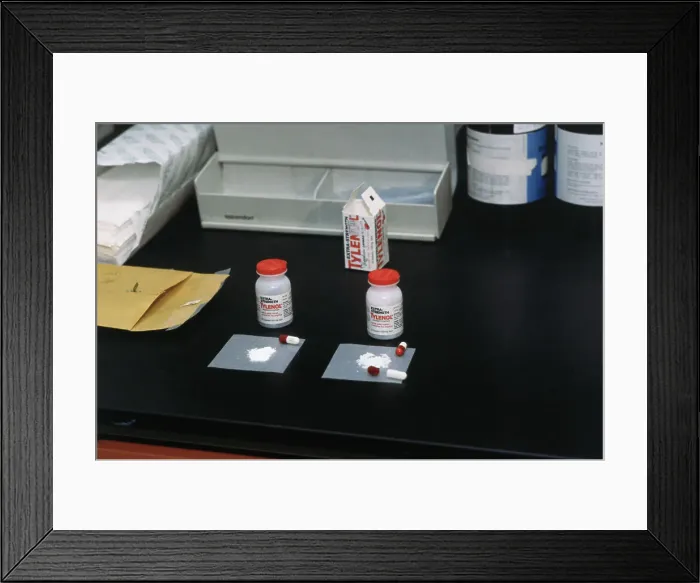 Framed Print : Pure and Tainted Tylenol Capsules Framed Print : Pure and Tainted Tylenol Capsules