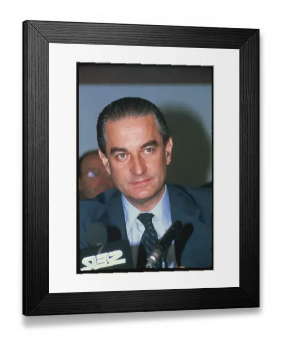 Framed Print : Landelino Lavilla at Microphone During Campaign Framed Print : Landelino Lavilla at Microphone During Campaign