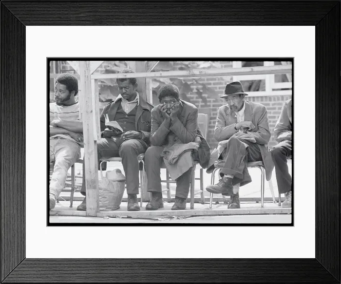Framed Print : Men Waiting in Line Framed Print : Men Waiting in Line