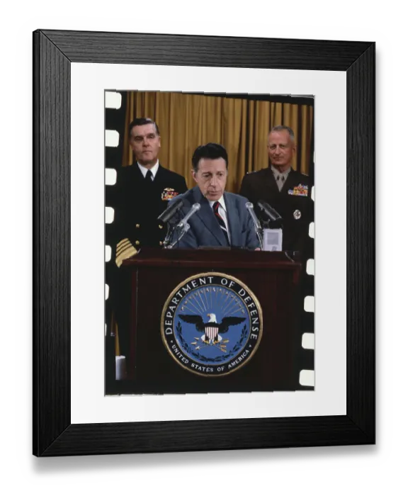 Framed Print : Caspar Weinberger Holding Press Conference Framed Print : Caspar Weinberger Holding Press Conference