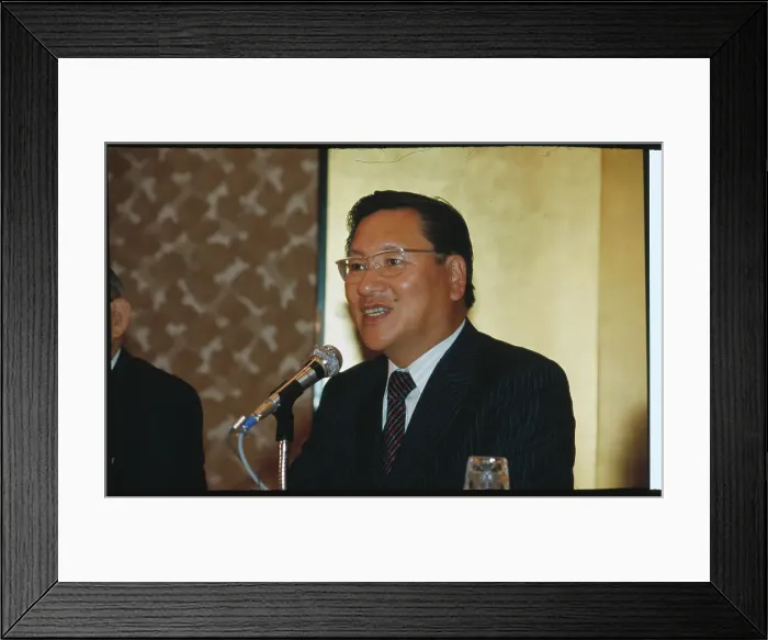 Framed Print : Sony Chairman Norio Ohga Speaking to Press