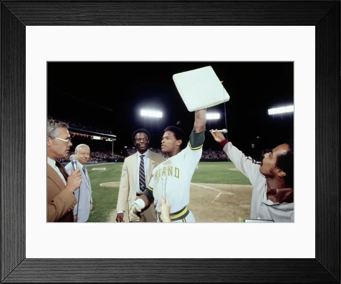 Framed Print : Rickey Henderson Holding up Base Framed Print : Rickey Henderson Holding up Base