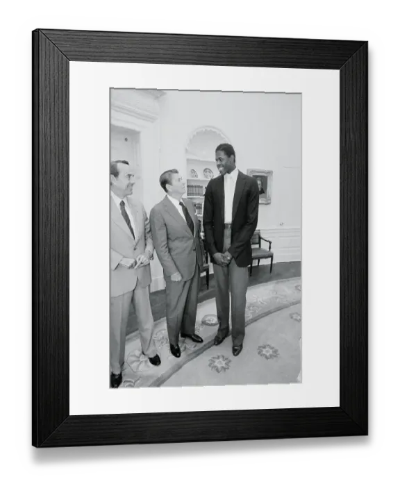 Framed Print : President Reagan Speaking with Patrick Ewing