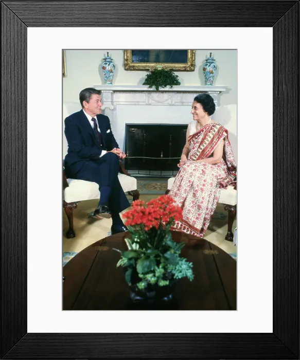 Framed Print : Ronald Reagan and Indira Gandhi Chatting Framed Print : Ronald Reagan and Indira Gandhi Chatting