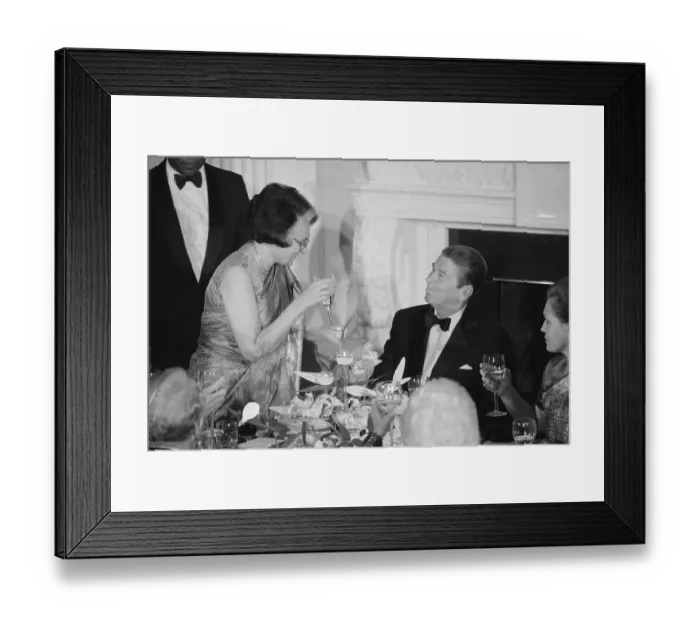 Framed Print : Indira Gandhi Toasting to Ronald Reagan Framed Print : Indira Gandhi Toasting to Ronald Reagan