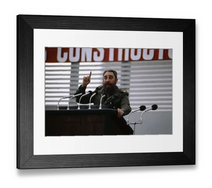 Framed Print : Fidel Castro Gesturing While Speaking at Microphones Framed Print : Fidel Castro Gesturing While Speaking at Microphones