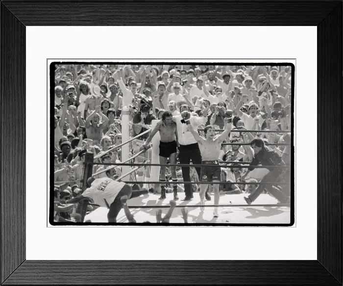 Framed Print : Boxer Mancini Celebrating Victory Framed Print : Boxer Mancini Celebrating Victory