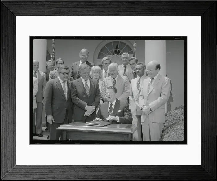 Framed Print : Ronald Reagan Posing at Desk Framed Print : Ronald Reagan Posing at Desk