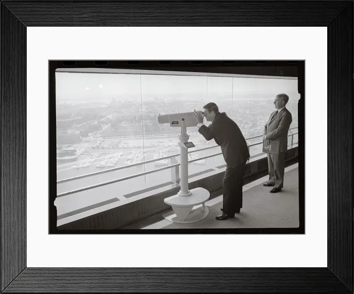Framed Print : Ronald Reagan Using Telescope from Rooftop