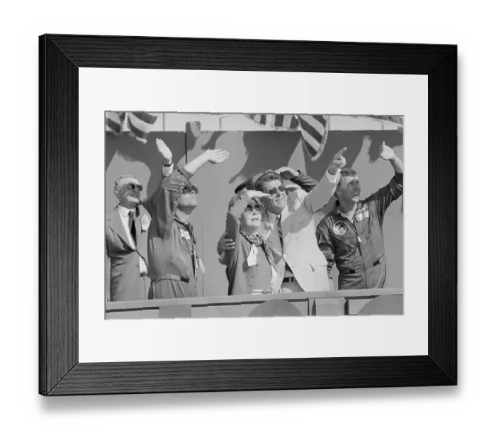 Framed Print : President Reagan Pointing to Space Shuttle Framed Print : President Reagan Pointing to Space Shuttle