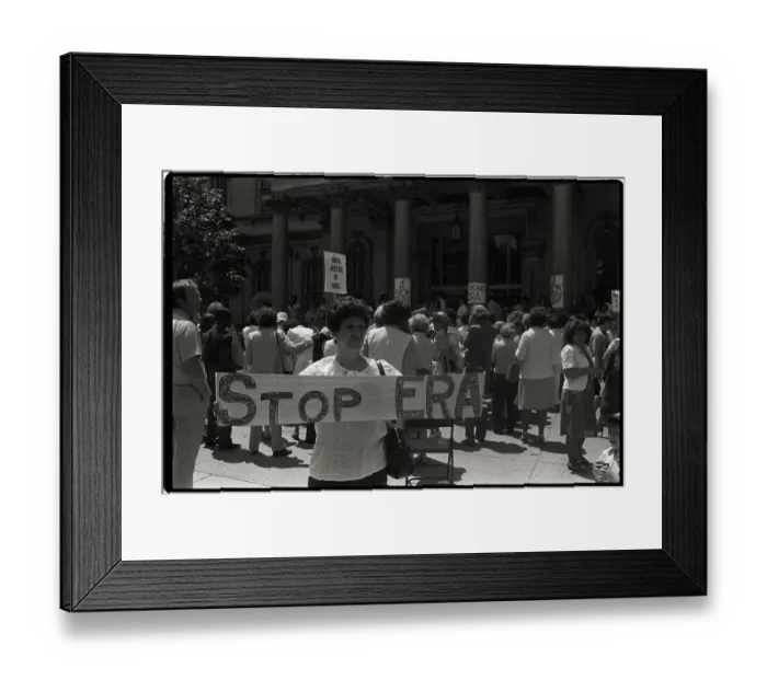 Framed Print : Woman with Stop ERA Sign at NOW Rally Framed Print : Woman with Stop ERA Sign at NOW Rally