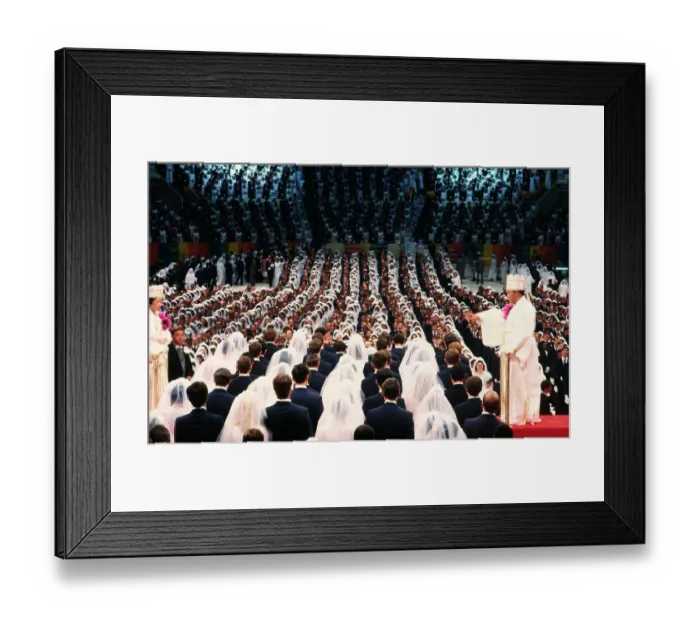Framed Print : Reverend Sun Myung Moon Performing Massive Wedding Ceremony Framed Print : Reverend Sun Myung Moon Performing Massive Wedding Ceremony