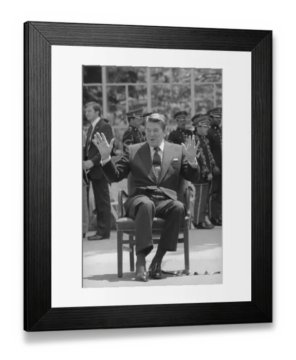 Framed Print : Ronald Reagan Gesturing During Outdoor Event Framed Print : Ronald Reagan Gesturing During Outdoor Event