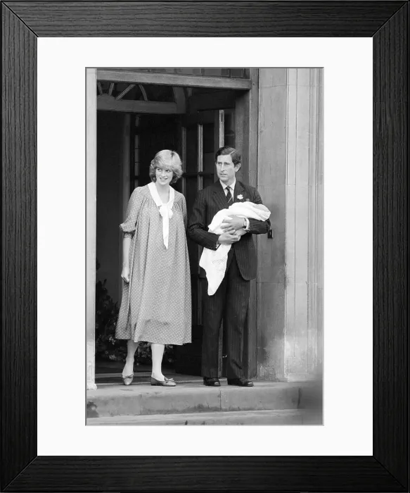 Framed Print : Princess Diana and Charles Leaving Hospital with Son