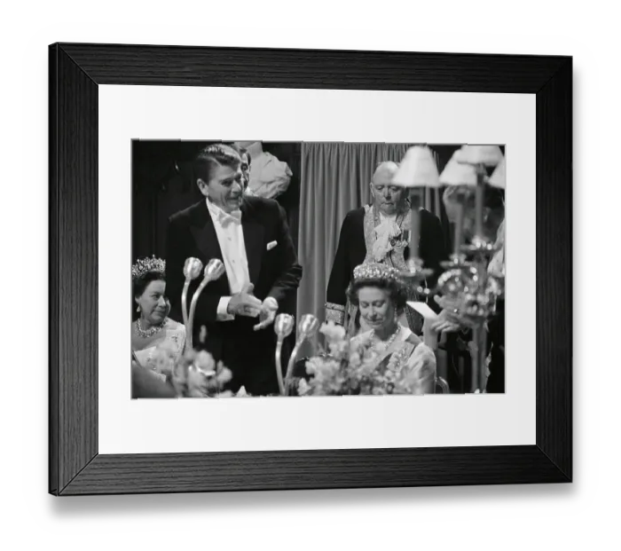 Framed Print : Queen Elizabeth Listening to President Reagan's Speech Framed Print : Queen Elizabeth Listening to President Reagan's Speech