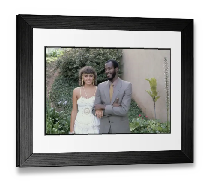 Framed Print : Olympic Hurdler Edwin Moses and Wife Posing Outdoors Framed Print : Olympic Hurdler Edwin Moses and Wife Posing Outdoors