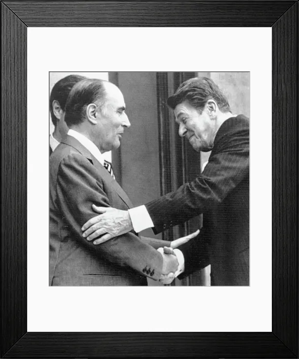 Framed Print : Ronald Reagan and Francois Mitterrand Shaking Hands Framed Print : Ronald Reagan and Francois Mitterrand Shaking Hands