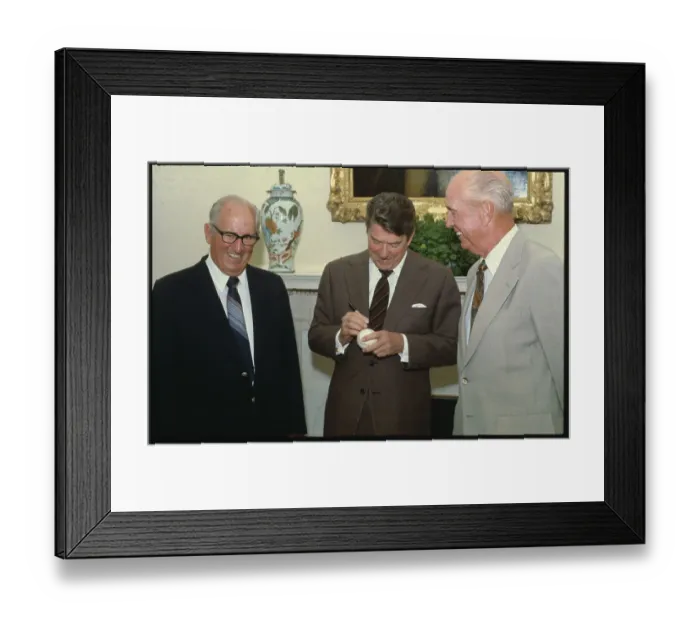 Framed Print : President Reagan Signing a Baseball Framed Print : President Reagan Signing a Baseball
