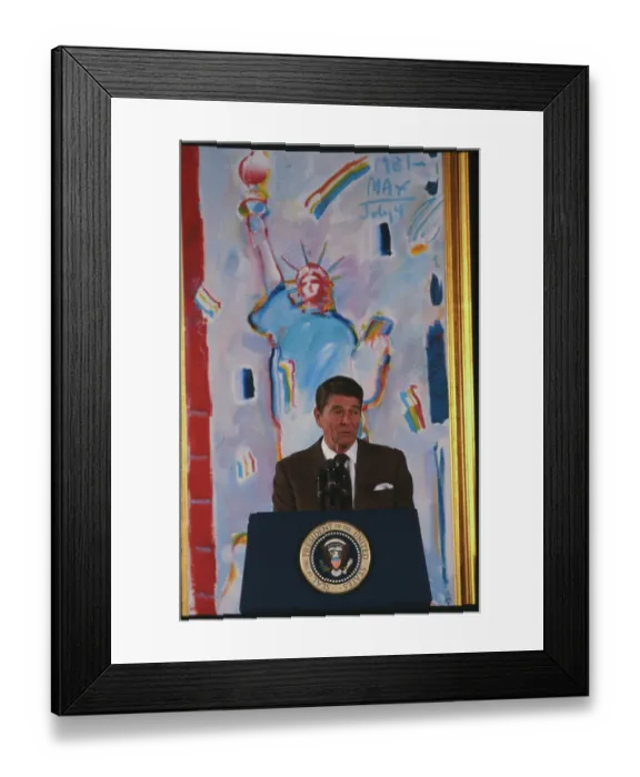 Framed Print : Ronald Reagan Speaking in Front of Painting Framed Print : Ronald Reagan Speaking in Front of Painting