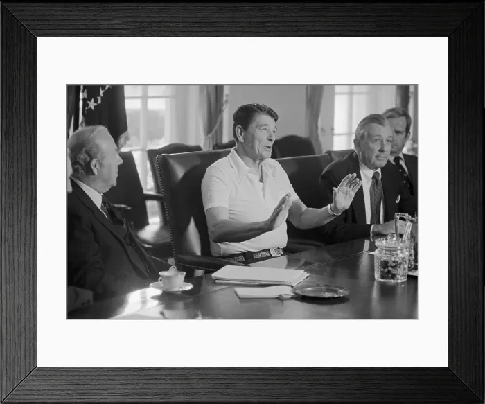 Framed Print : Ronald Reagan Gesturing During Conference Framed Print : Ronald Reagan Gesturing During Conference