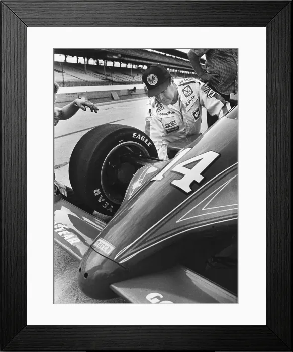 Framed Print : A.J. Foyt Checking his Race Car Framed Print : A.J. Foyt Checking his Race Car
