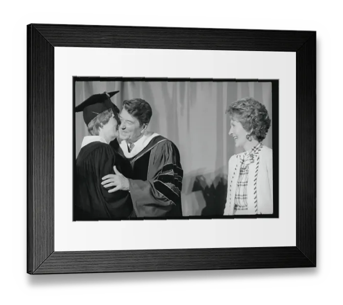 Framed Print : College Graduate Embracing Ronald Reagan Framed Print : College Graduate Embracing Ronald Reagan