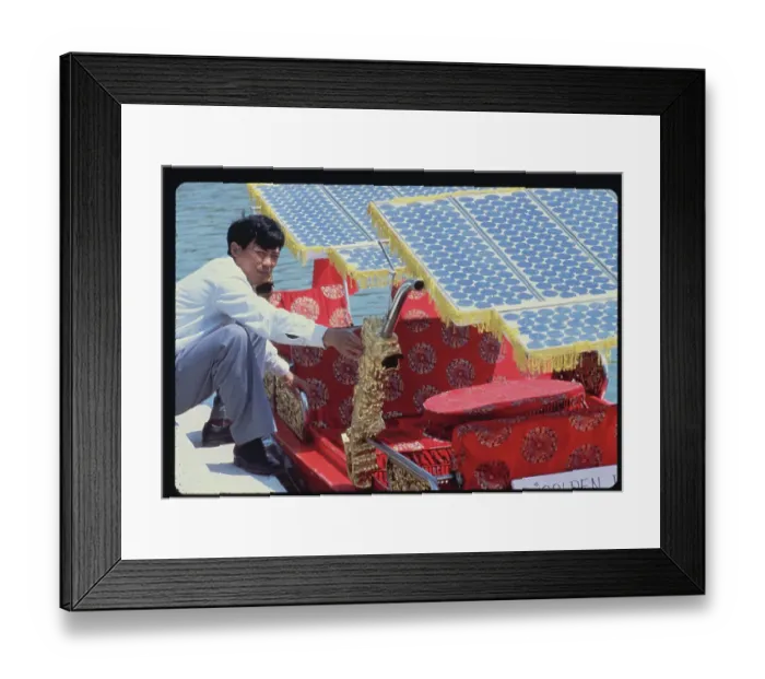 Framed Print : Technician with Solar Powered Boat Framed Print : Technician with Solar Powered Boat