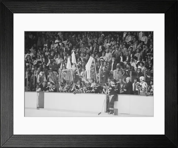 Framed Print : Hockey Players Waving Towels Protesting Penalty Call Framed Print : Hockey Players Waving Towels Protesting Penalty Call