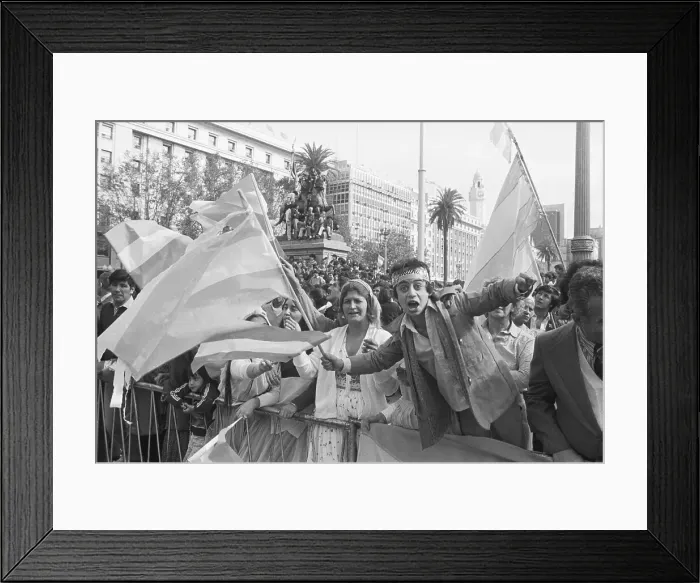 Framed Print : Boy, Woman, Crowd Shouting at Rally with Flags Framed Print : Boy, Woman, Crowd Shouting at Rally with Flags