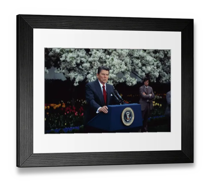 Framed Print : Ronald Reagan Speaking in the Rose Garden Framed Print : Ronald Reagan Speaking in the Rose Garden