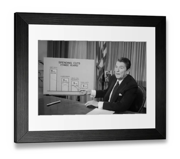 Framed Print : Ronald Reagan Pointing to Chart Framed Print : Ronald Reagan Pointing to Chart