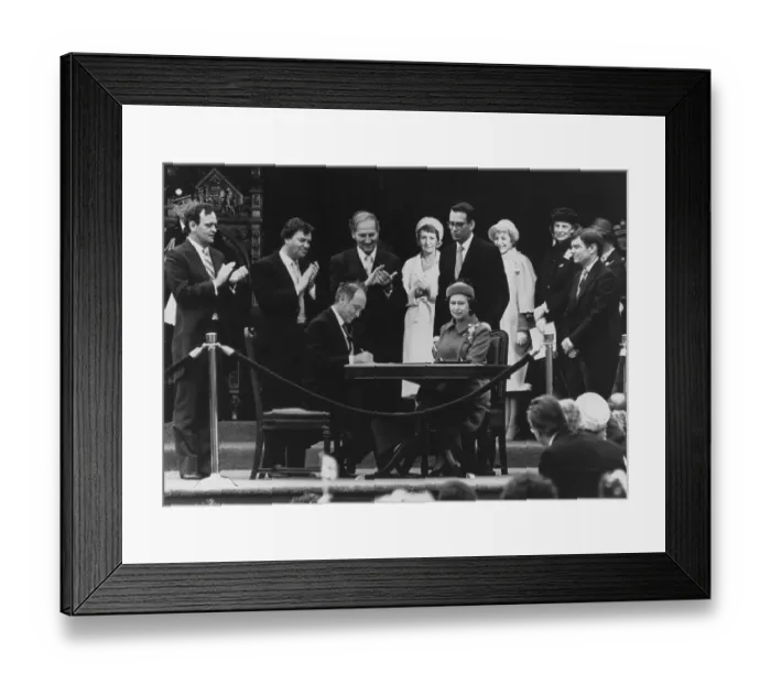 Framed Print : Canadian Prime Minister Pierre Trudeau Signs Proclamation Framed Print : Canadian Prime Minister Pierre Trudeau Signs Proclamation