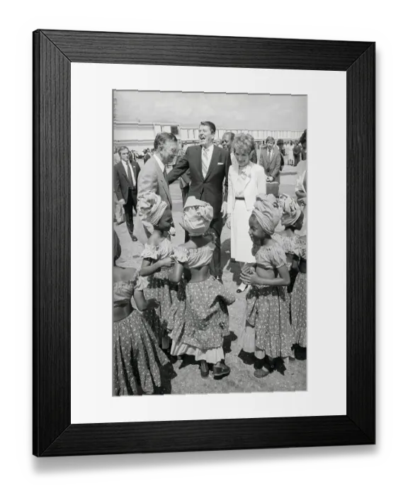 Framed Print : Jamaican Dancers Greeting President and Nancy Reagan