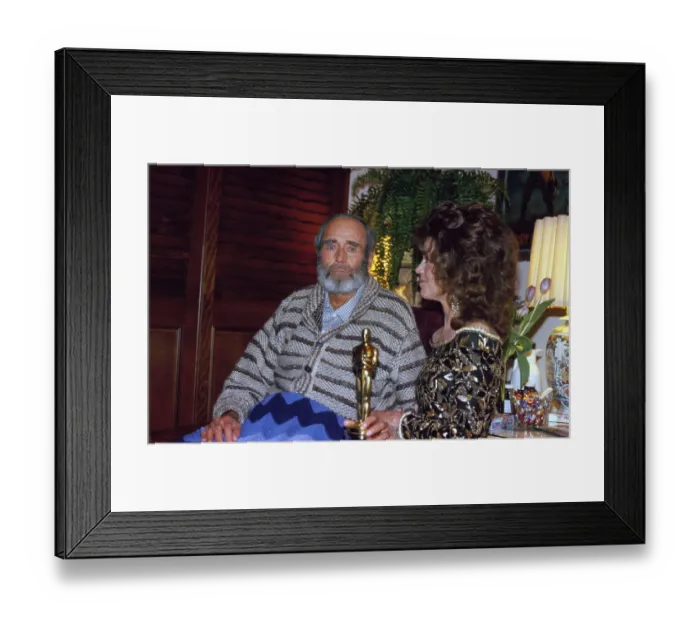 Framed Print : Actor Henry Fonda Holding Oscar Alongside His Daughter Jane