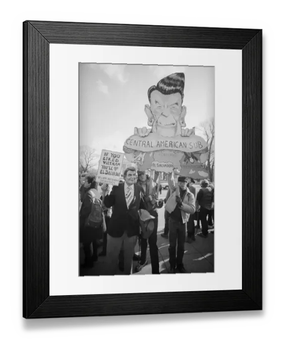 Framed Print : Protester Wearing President Reagan Mask