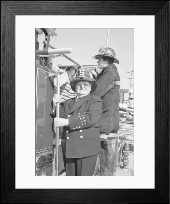 Framed Print : 100 Year Old Volunteer on Firetruck Framed Print : 100 Year Old Volunteer on Firetruck