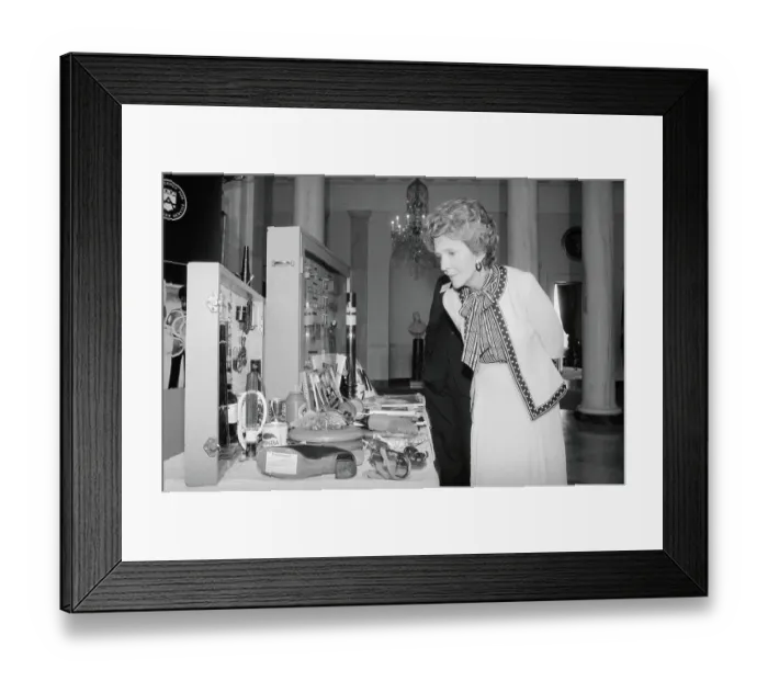 Framed Print : Nancy Reagan Gazing at Drug Use Tools Framed Print : Nancy Reagan Gazing at Drug Use Tools