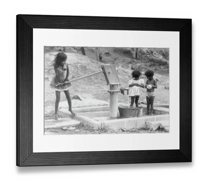 Framed Print : Children Getting Water from Handpump Framed Print : Children Getting Water from Handpump