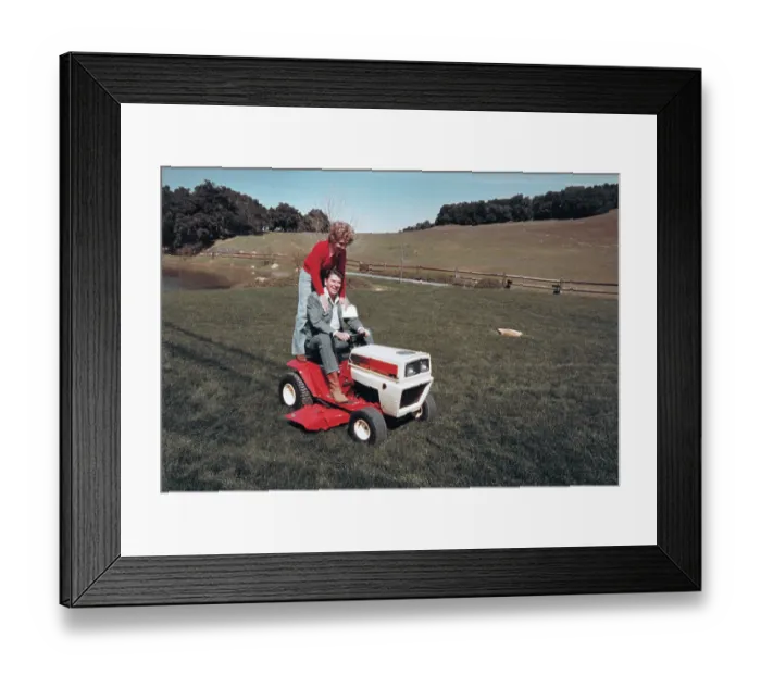 Framed Print : Ronald and Nancy Reagan Riding Lawnmower Framed Print : Ronald and Nancy Reagan Riding Lawnmower