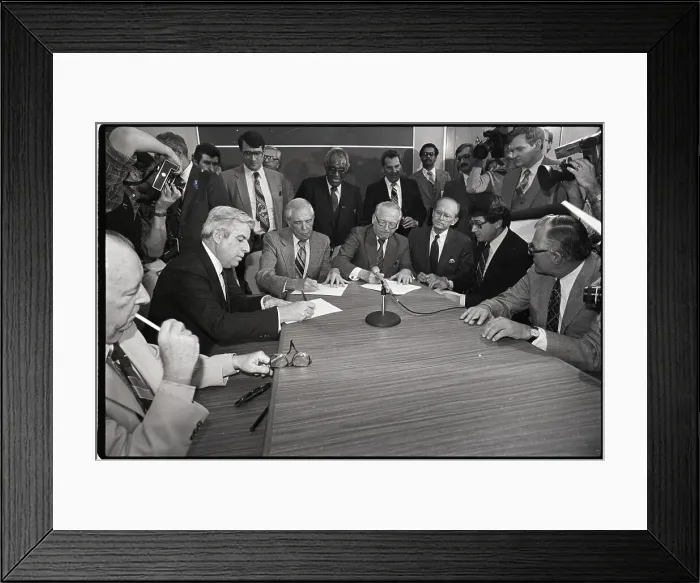 Framed Print : Ford & UAW Executives Sign Contract Framed Print : Ford & UAW Executives Sign Contract