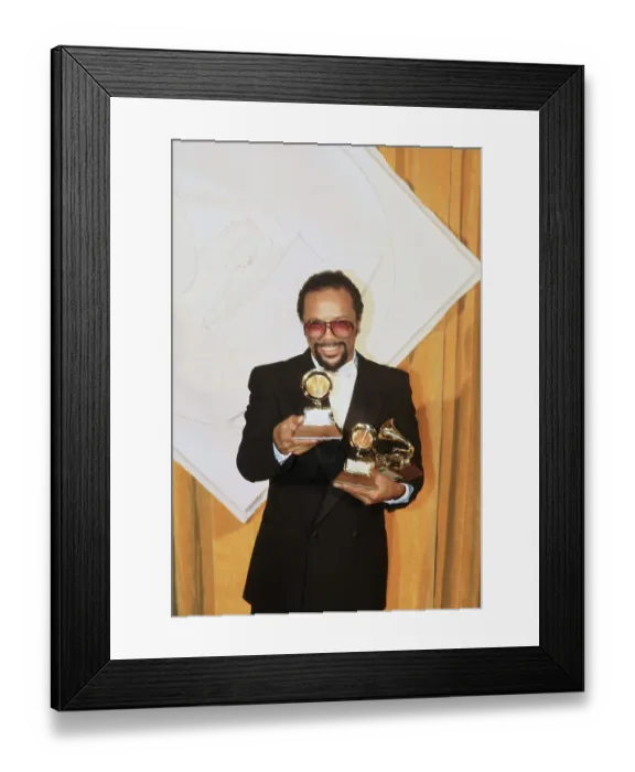 Framed Print : Quincy Jones Holds Three Grammys
