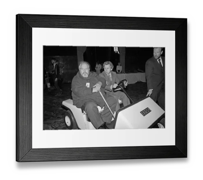 Framed Print : Orson Welles in Golf Cart Framed Print : Orson Welles in Golf Cart