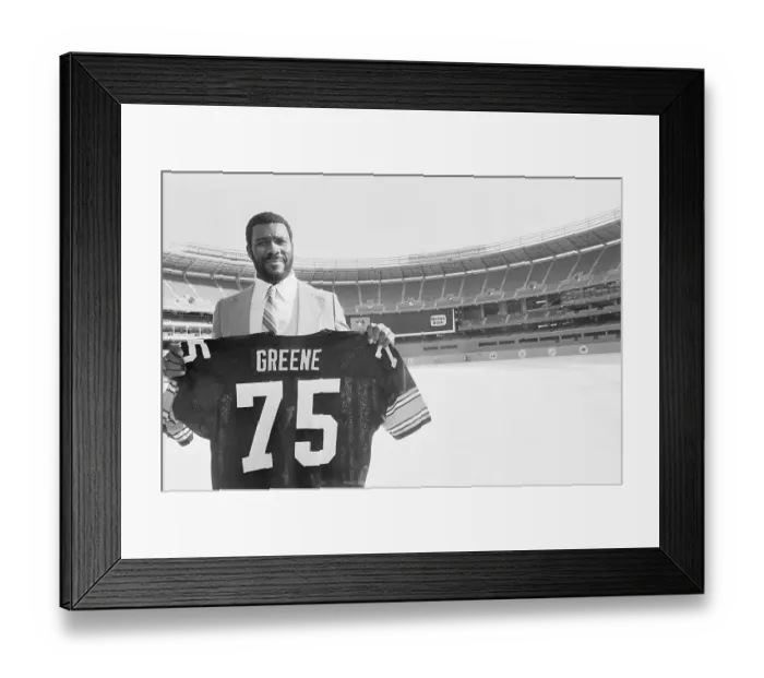 Framed Print : Joe Greene Displaying His Jersey Framed Print : Joe Greene Displaying His Jersey
