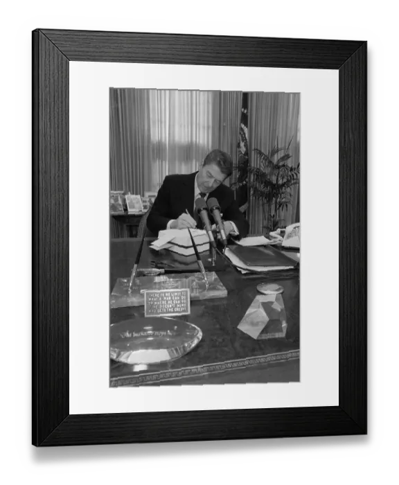 Framed Print : Reagan Signing Budget Proposal Framed Print : Reagan Signing Budget Proposal