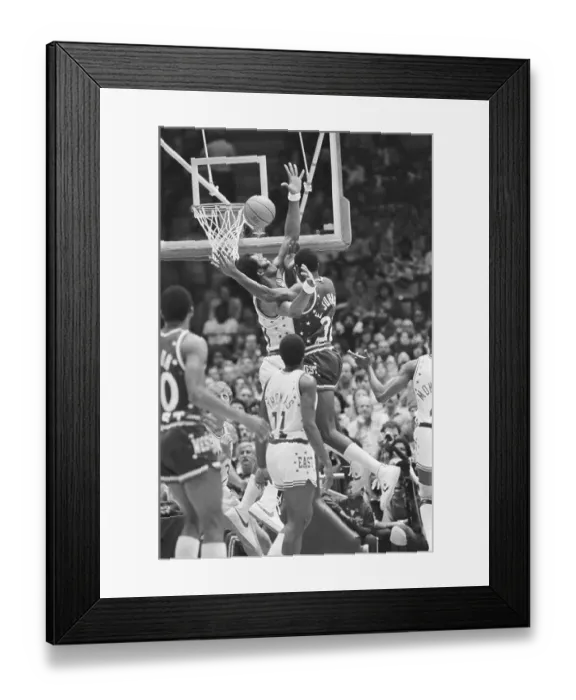 Framed Print : Magic Johnson and Artis Gilmore under Basket Framed Print : Magic Johnson and Artis Gilmore under Basket